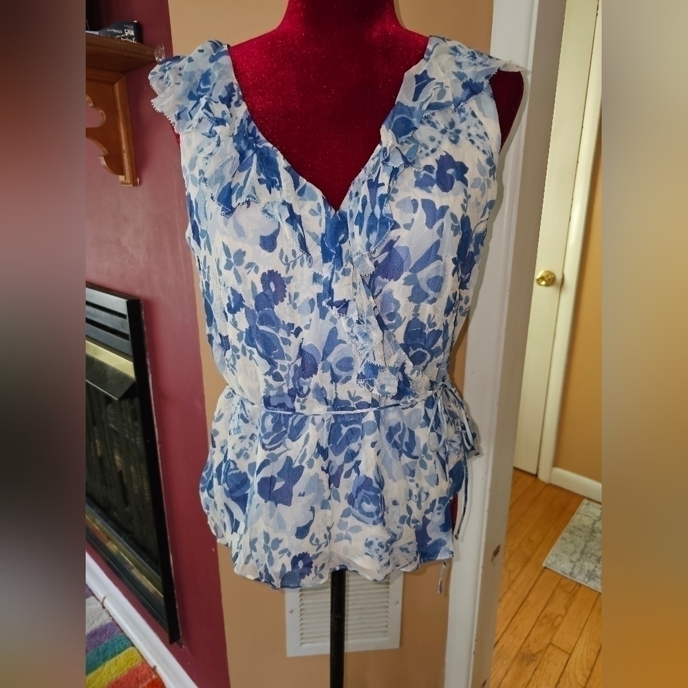 Polo Ralph Lauren Sleeveless Flower Blue Blouse SZ 4 - Picture 1 of 8